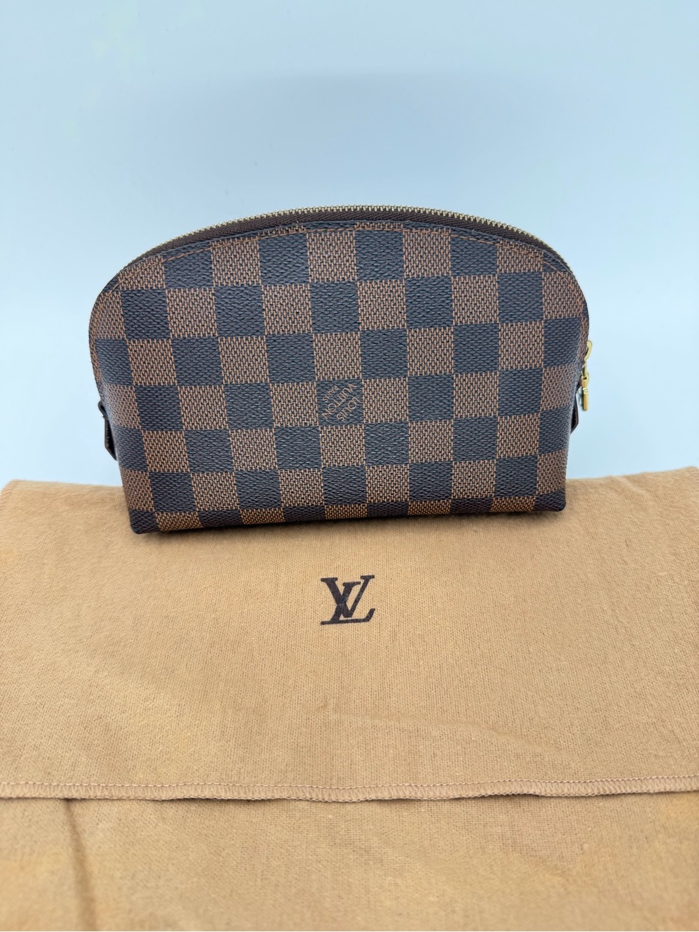 Louis Vuitton Damier Ebene Cosmetic Bag Great Condition w/Dust Bag & Entrupy COA